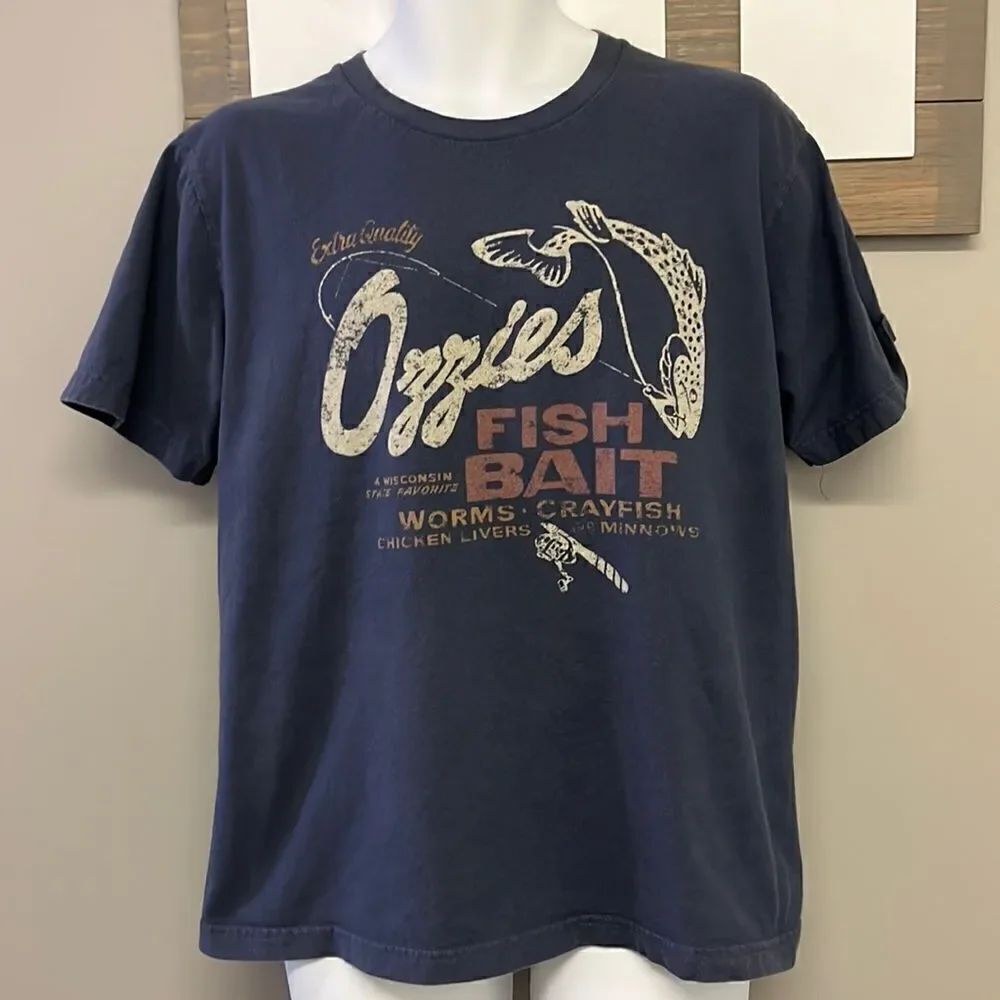 Old Navy 100% Cotton Men’s Ozzies Fish Bait Short Sleeve Scoop Neck Tee-Large